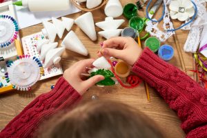 Craft making at a table