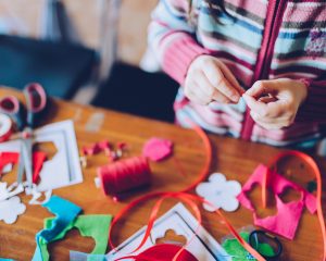 Craft making at a table