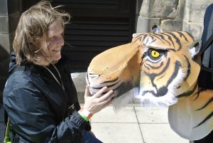 Artist, Kim McDermottroe with a craft tiger