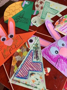 Paper flags laid out on a table