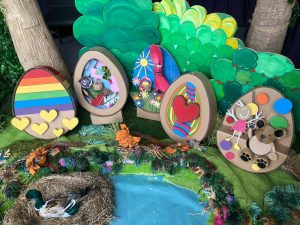Colourful decorated egg shaped designs